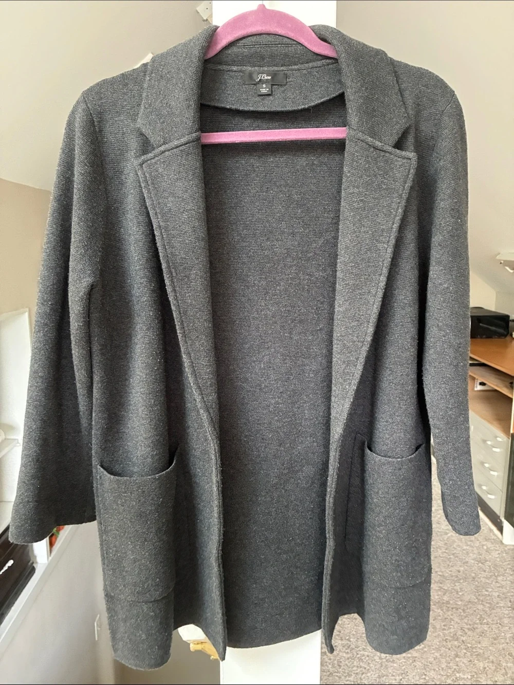 J. Crew Dark Charcoal Open-Front Knit Blazer Sophie style